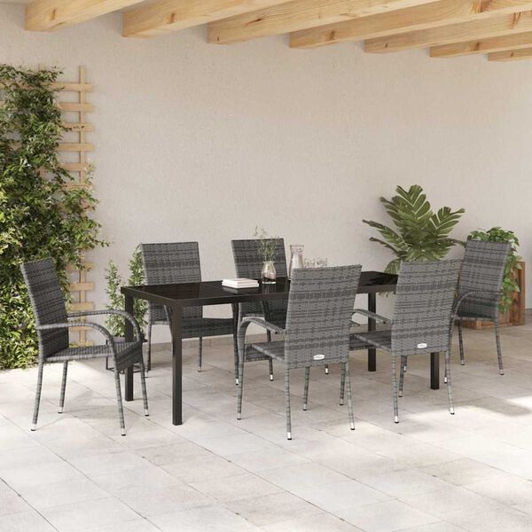 vidaXL Ensemble de salle &agrave; manger pour jardin 7 pcs Gris