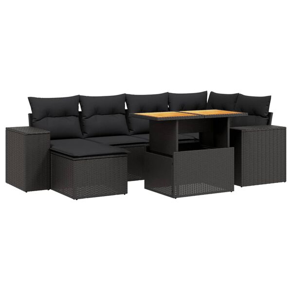 vidaXL Salon de jardin 7 pcs avec coussins noir r&eacute;sine tress&eacute;e