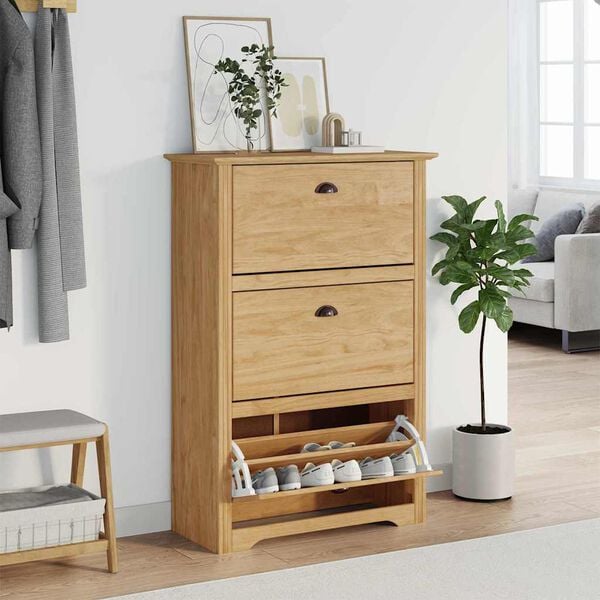 vidaXL Rack &agrave; chaussures avec tiroir BODO Marron miel 80 x 35 x 118 cm