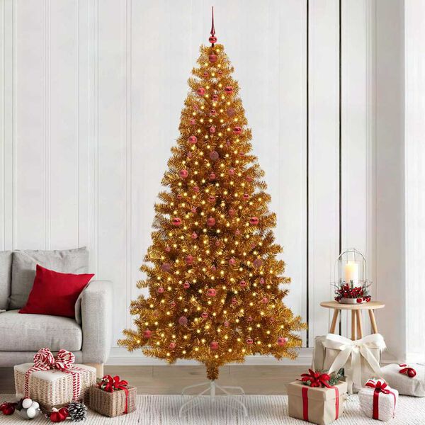 vidaXL Sapin de No&euml;l avec 300 LED avec support Dor&eacute; 240 cm PET