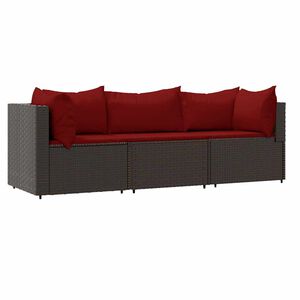 vidaXL Salon de jardin 3 pcs avec coussins marron r&eacute;sine tress&eacute;e