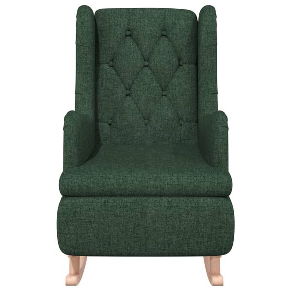 vidaXL Fauteuil avec pieds &agrave; bascule en bois d'h&eacute;v&eacute;a Vert fonc&eacute; Tissu