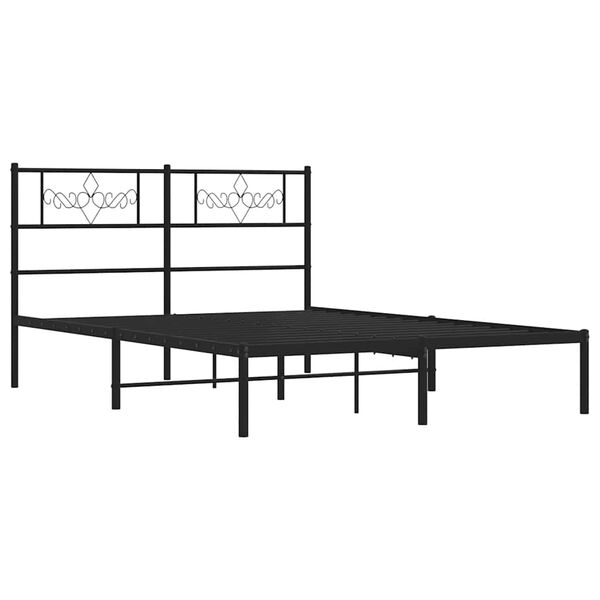 vidaXL Cadre de lit m&eacute;tal sans matelas avec t&ecirc;te de lit noir 135x190cm