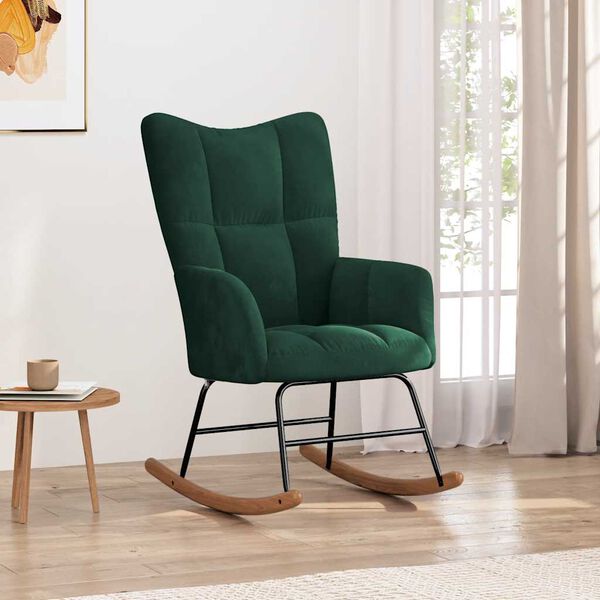 vidaXL Chaise &agrave; bascule Vert fonc&eacute; Velours