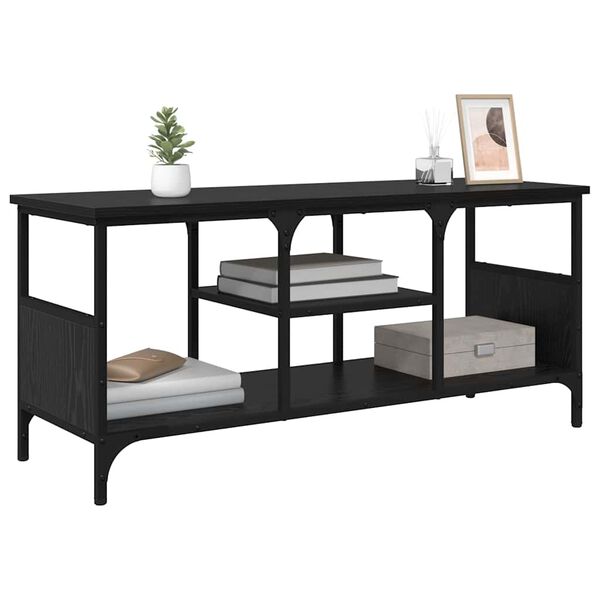 vidaXL Meuble TV Ch&ecirc;ne noir 100 x 35 x 45 cm Bois d'ing&eacute;nierie et fer