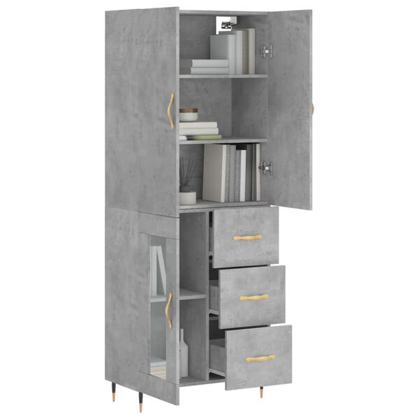 vidaXL Buffet haut Gris b&eacute;ton 69,5x34x180 cm Bois d'ing&eacute;nierie