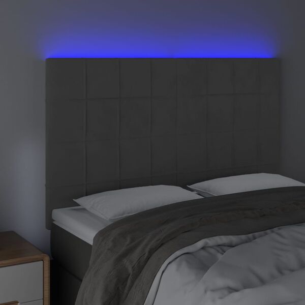 vidaXL T&ecirc;te de lit &agrave; LED Gris fonc&eacute; 144x5x118/128 cm Velours