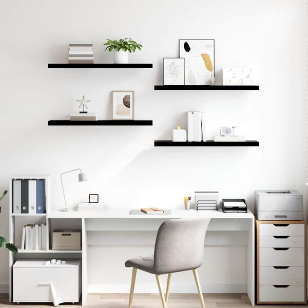 vidaXL &Eacute;tag&egrave;re murale flottante 4 pcs Noir brillant 90x23,5x3,8 cm MDF