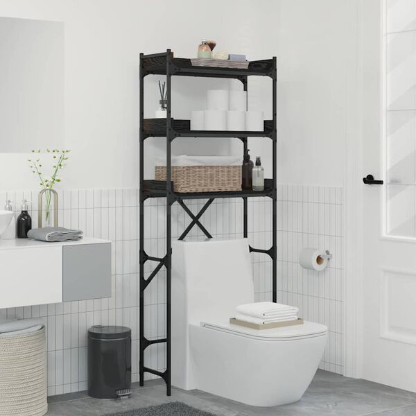 vidaXL &Eacute;tag&egrave;re pour machine &agrave; laver Ch&ecirc;ne noir 67 x 25 x 163 cm