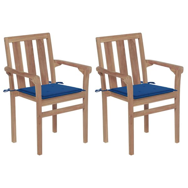vidaXL Chaises de jardin lot de 2 et coussins bleu royal Bois de teck