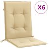vidaXL Coussins de chaise &agrave; dossier bas lot de 6 beige m&eacute;lang&eacute; tissu