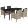 vidaXL Ensemble &agrave; manger de jardin et coussins 5 pcs gris clair rotin