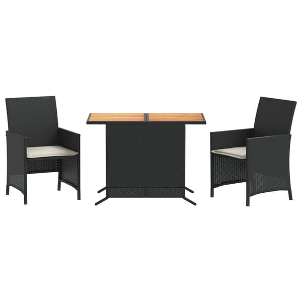 vidaXL Ensemble de bistro 3 pcs avec coussins noir r&eacute;sine tress&eacute;e