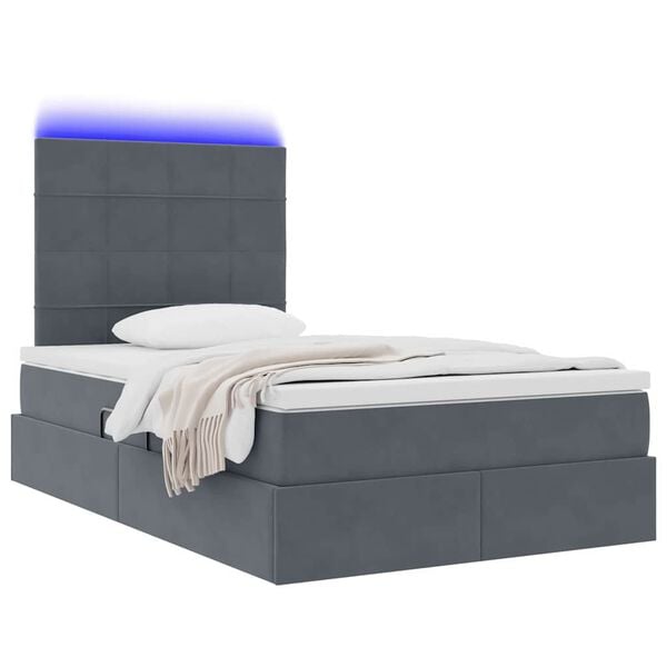 vidaXL Lit avec rangement et LED Gris fonc&eacute; 120 x 190 cm Velours