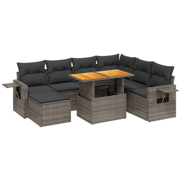 vidaXL Salon de jardin 8 pcs avec coussins gris r&eacute;sine tress&eacute;e