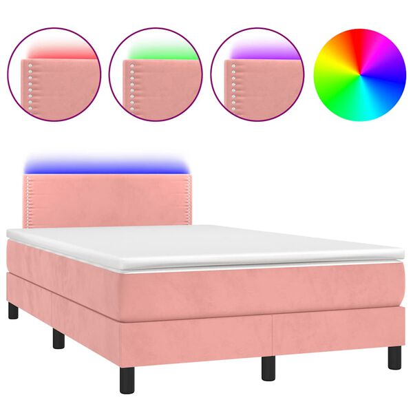 vidaXL Sommier &agrave; lattes de lit et matelas LED rose 120x190 cm velours