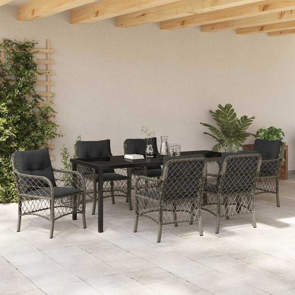 vidaXL Ensemble de salle &agrave; manger pour jardin 7 pcs Gris polyrotin