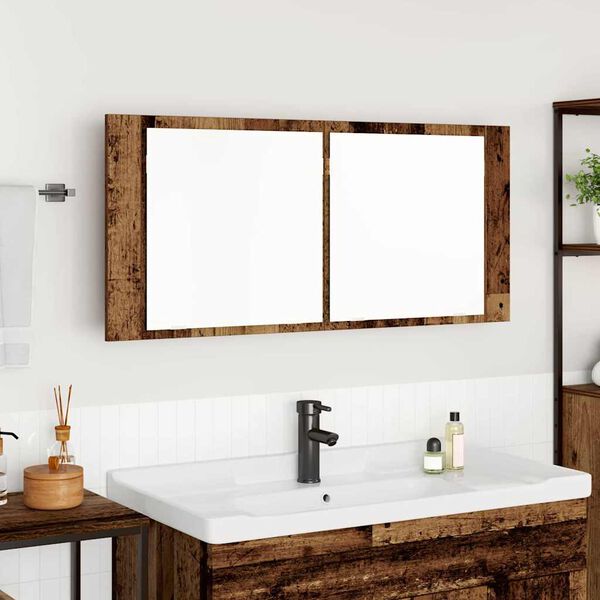 vidaXL Cabinet Miroir LED avec &eacute;tag&egrave;re Bois ancien 100 x 12 x 45 cm