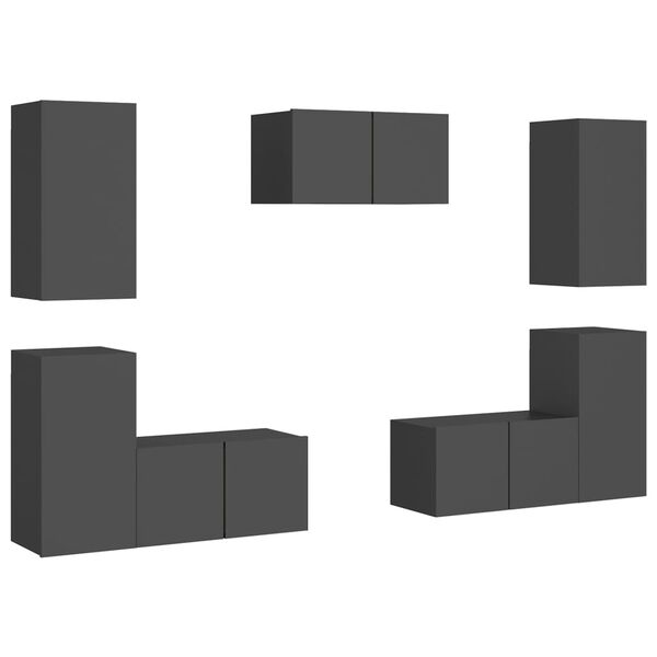 vidaXL Ensemble de meubles TV 7 pcs Gris Bois d&rsquo;ing&eacute;nierie