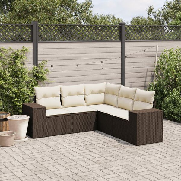 vidaXL Salon de jardin avec coussins 5 pcs marron r&eacute;sine tress&eacute;e