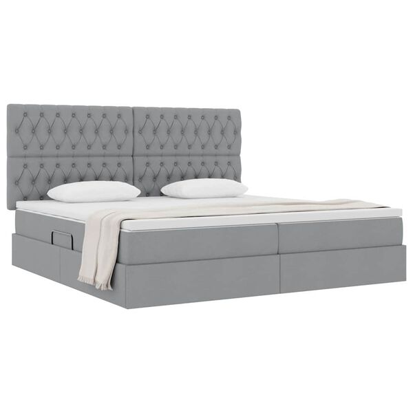 vidaXL Lit avec rangement et matelas Gris clair 200 x 200 cm Polyester