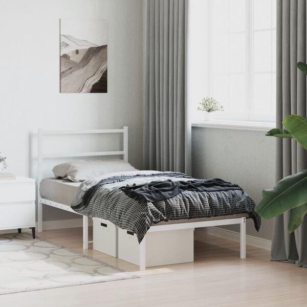 vidaXL Cadre de lit m&eacute;tal sans matelas avec t&ecirc;te de lit blanc 90x190cm