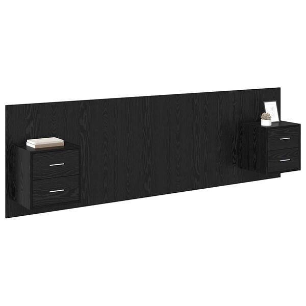 vidaXL T&ecirc;te de lit avec armoire 3 pcs Ch&ecirc;ne noir Bois d'ing&eacute;nierie