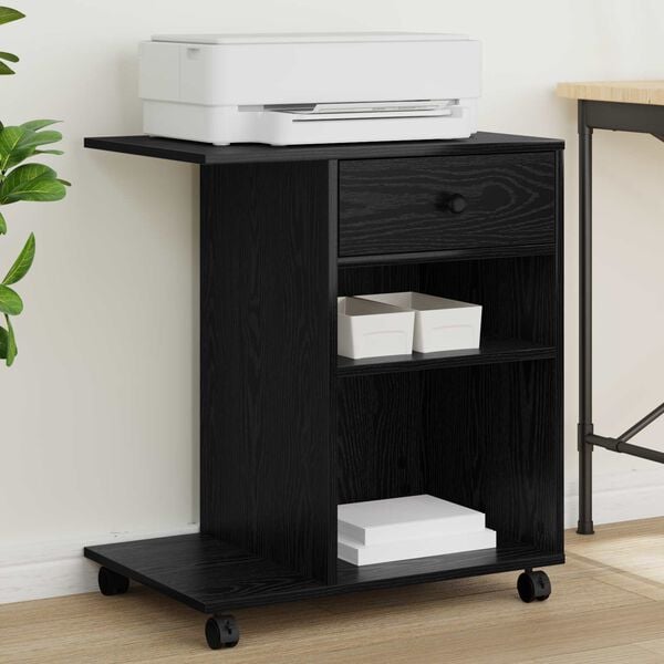 vidaXL Support d'imprimante avec tiroir Ch&ecirc;ne noir 60 x 40 x 68,5 cm