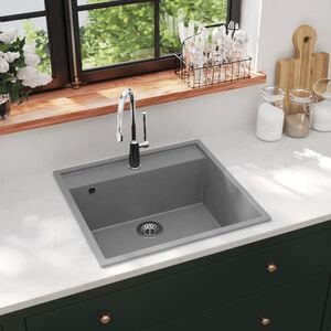vidaXL &Eacute;vier de cuisine avec trou de trop-plein Gris Granit