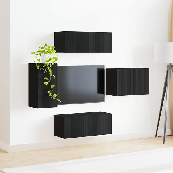 vidaXL Ensemble de meuble TV mural 4 pcs Noir Bois d'ing&eacute;nierie