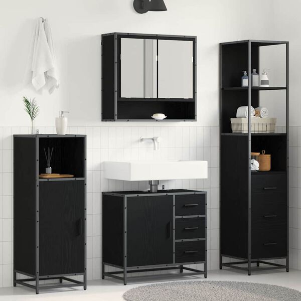 vidaXL Ensemble de mobilier de salle de bain 3 pcs Ch&ecirc;ne noir