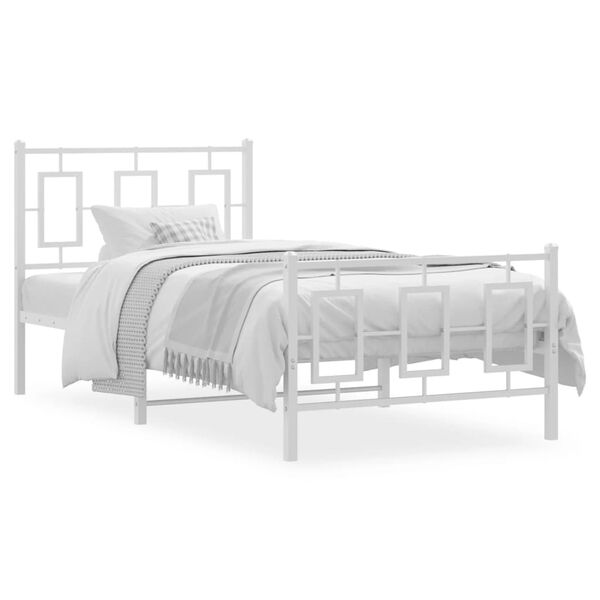 vidaXL Cadre de lit m&eacute;tal sans matelas avec pied de lit blanc 90x200cm