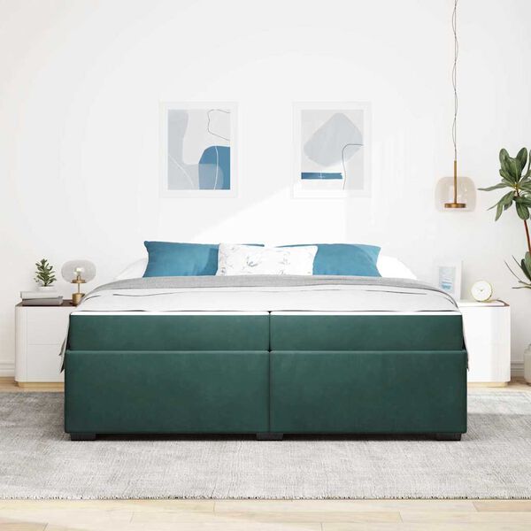 vidaXL Cadre de lit avec matelas Vert fonc&eacute; 200 x 200 cm tissu