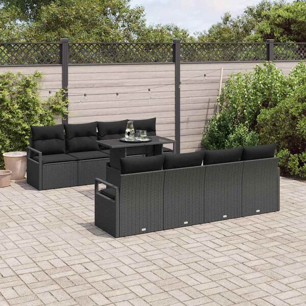vidaXL Ensemble de canap&eacute; de jardin avec coussin 9 pcs Noir Poly rotin