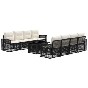 vidaXL Ensemble de canap&eacute; de jardin 9 pc Noir et blanc cr&egrave;me polyrotin