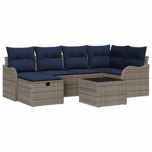 vidaXL Ensemble de canap&eacute; de jardin 7 pc Gris et marine polyrotin