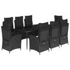 vidaXL Ensemble &agrave; manger de jardin 9pcs coussins noir r&eacute;sine tress&eacute;e