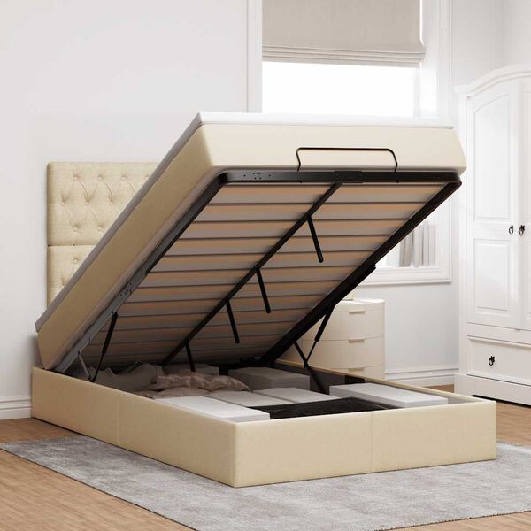 vidaXL Cadre de lit ottoman avec matelas cr&egrave;me 120x190 cm tissu