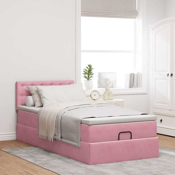 vidaXL Cadre de lit ottoman avec matelas rose 100x200 cm velours