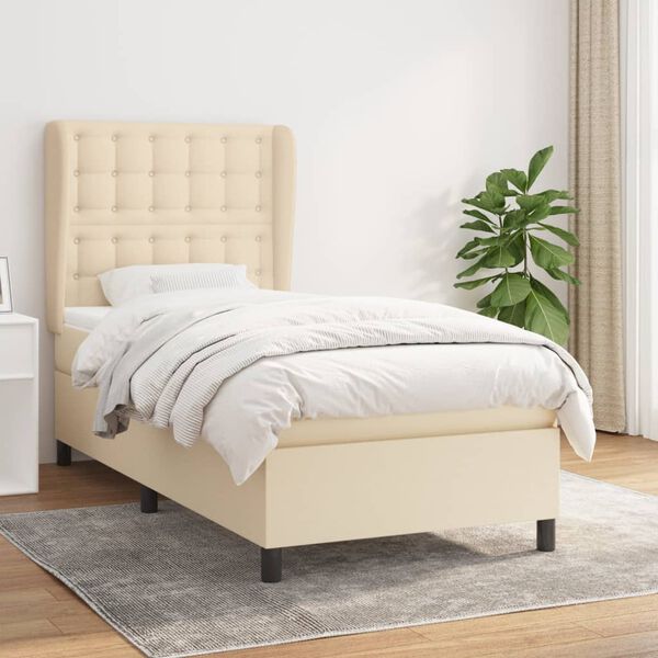 vidaXL Sommier &agrave; lattes de lit et matelas Cr&egrave;me 90x190 cm Tissu