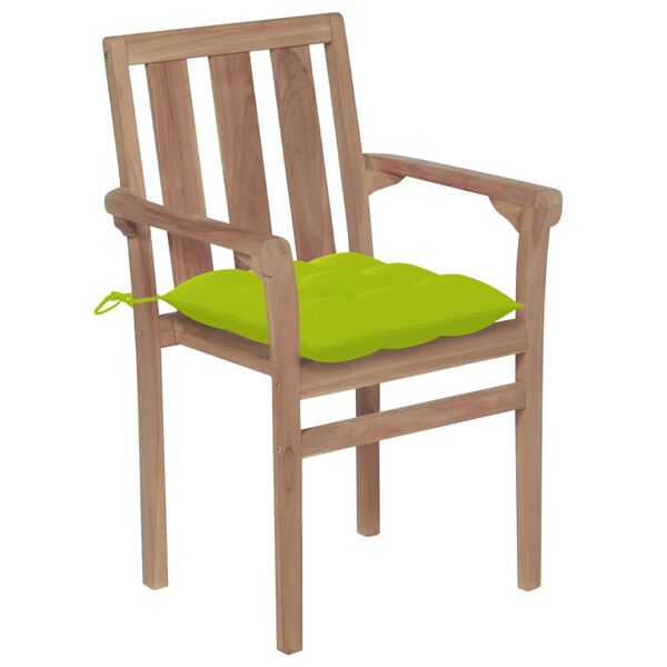 vidaXL Chaises de jardin lot de 2 avec coussins vert vif Bois de teck
