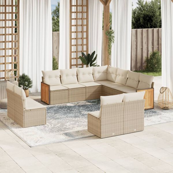 vidaXL Salon de jardin 11 pcs avec coussins beige r&eacute;sine tress&eacute;e