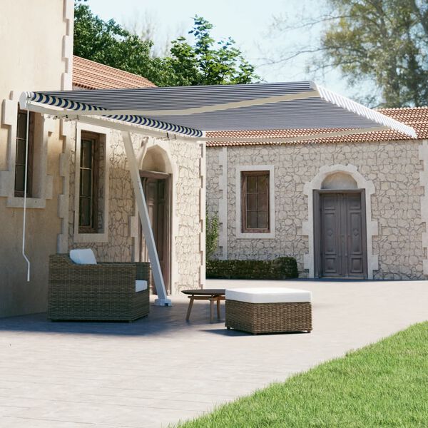 vidaXL Auvent manuel rétractable sur pied 400x300 cm Bleu et blanc