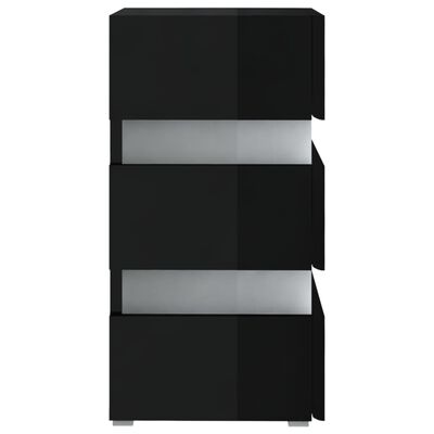 vidaXL Table de chevet à LED noir brillant 45x35x67 cm bois ingénierie