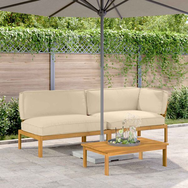 vidaXL Ensemble de Canap&eacute;s Uni 3 pcs Beige Bois d'Acacia Massif