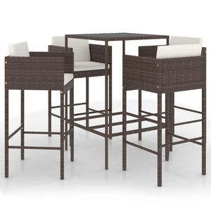 vidaXL Ensemble bar de jardin 5 pcs et coussins R&eacute;sine tress&eacute;e Marron