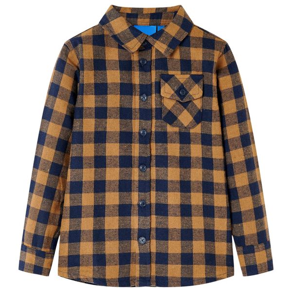 Chemise &agrave; carreaux pour enfants cognac et bleu 116