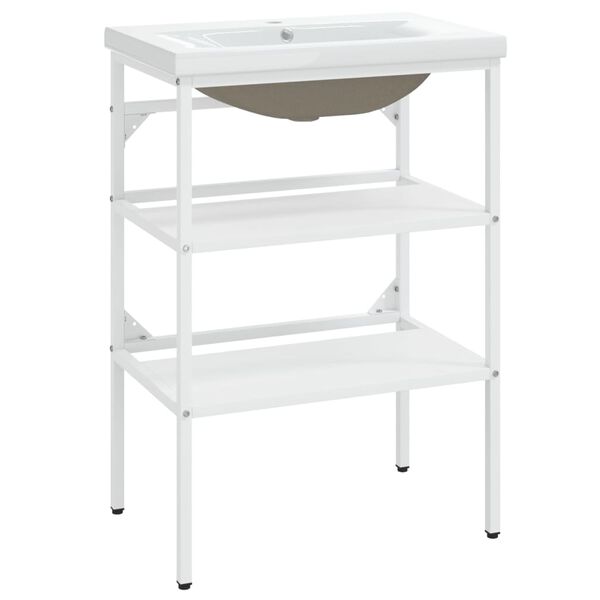vidaXL Cadre de lavabo de salle de bain vasque à encastrer Blanc Fer