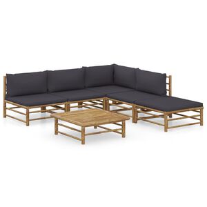vidaXL Salon de jardin 6 pcs avec coussins gris fonc&eacute; bambou
