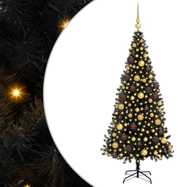 vidaXL Sapin de No&euml;l avec 300 LED avec support Noir 180 cm PVC